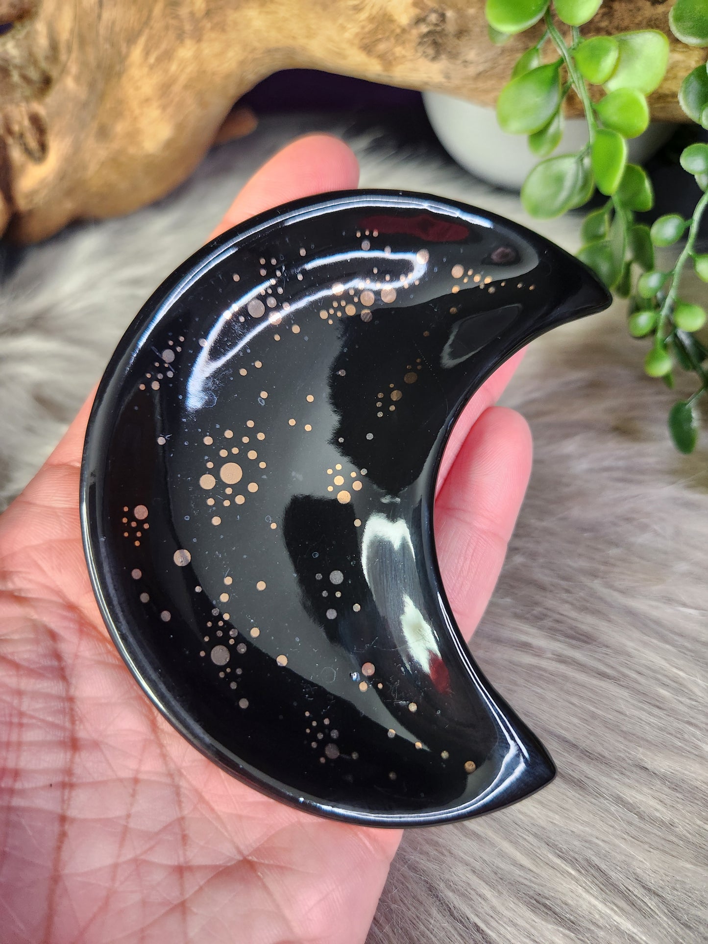 Black Ceramic Moon Bowls w/Rose Gold Patterning