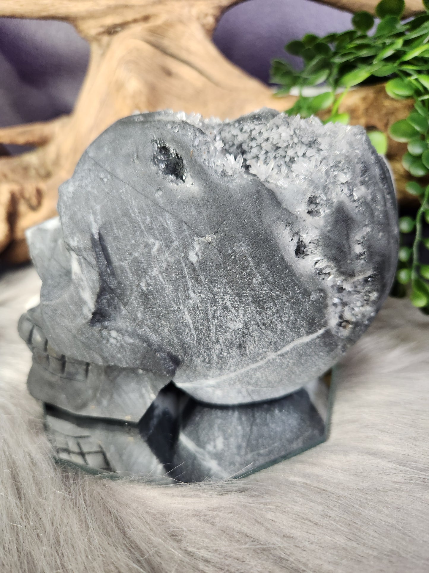 *Unique* Black & White Quartz Calcite Specimen Skull