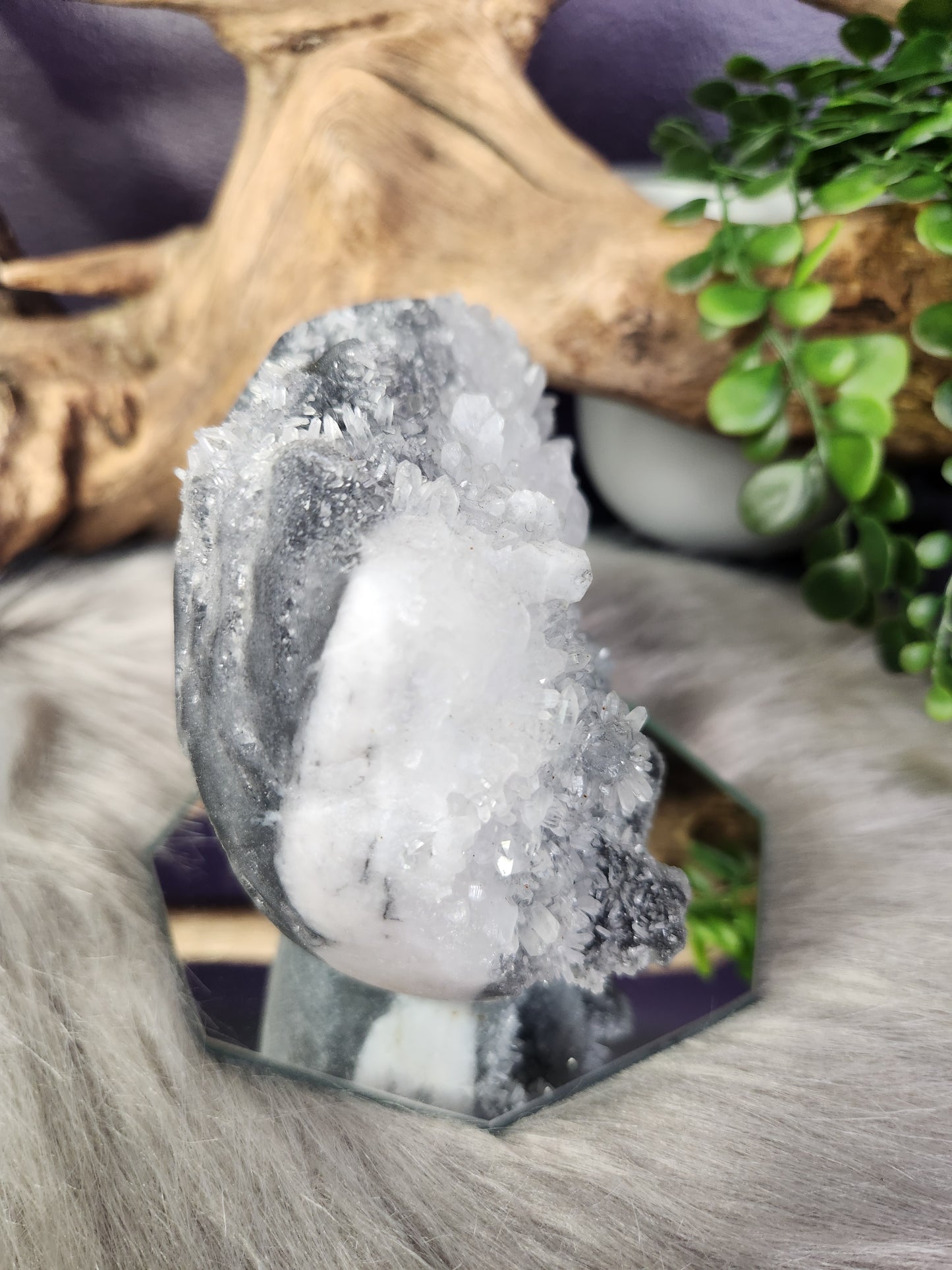 *Unique* Black & White Quartz Calcite Specimen Skull