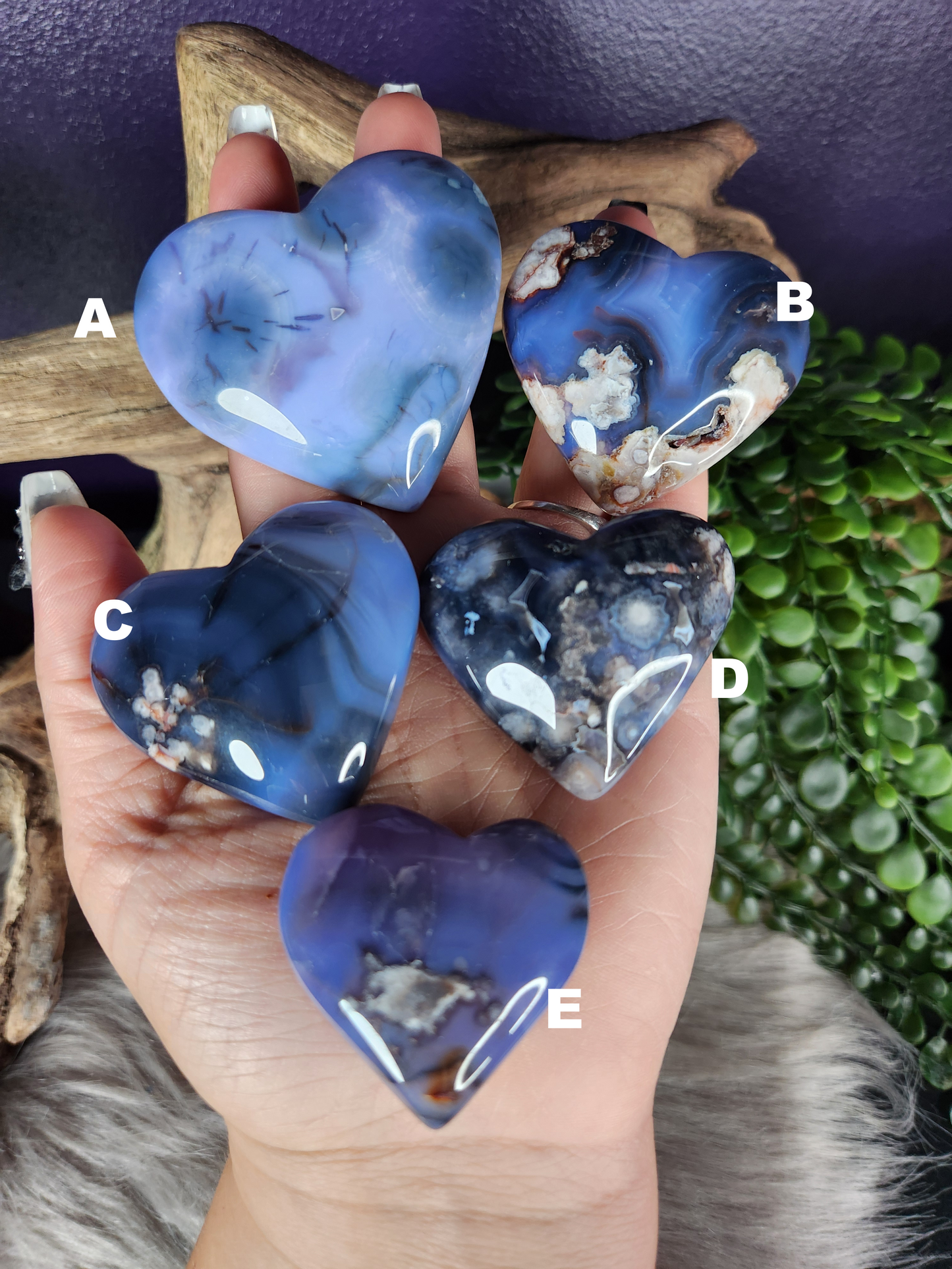 Blue Flower Agate | Heart Palm Stones