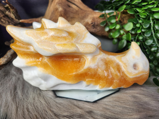 Orange Calcite | Large Dragon Skull