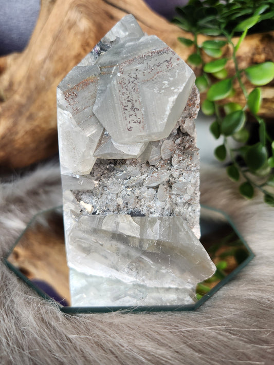 Calcite & Quartz on Sphalerite w/Iridescent Chalcopyrite sprinkles