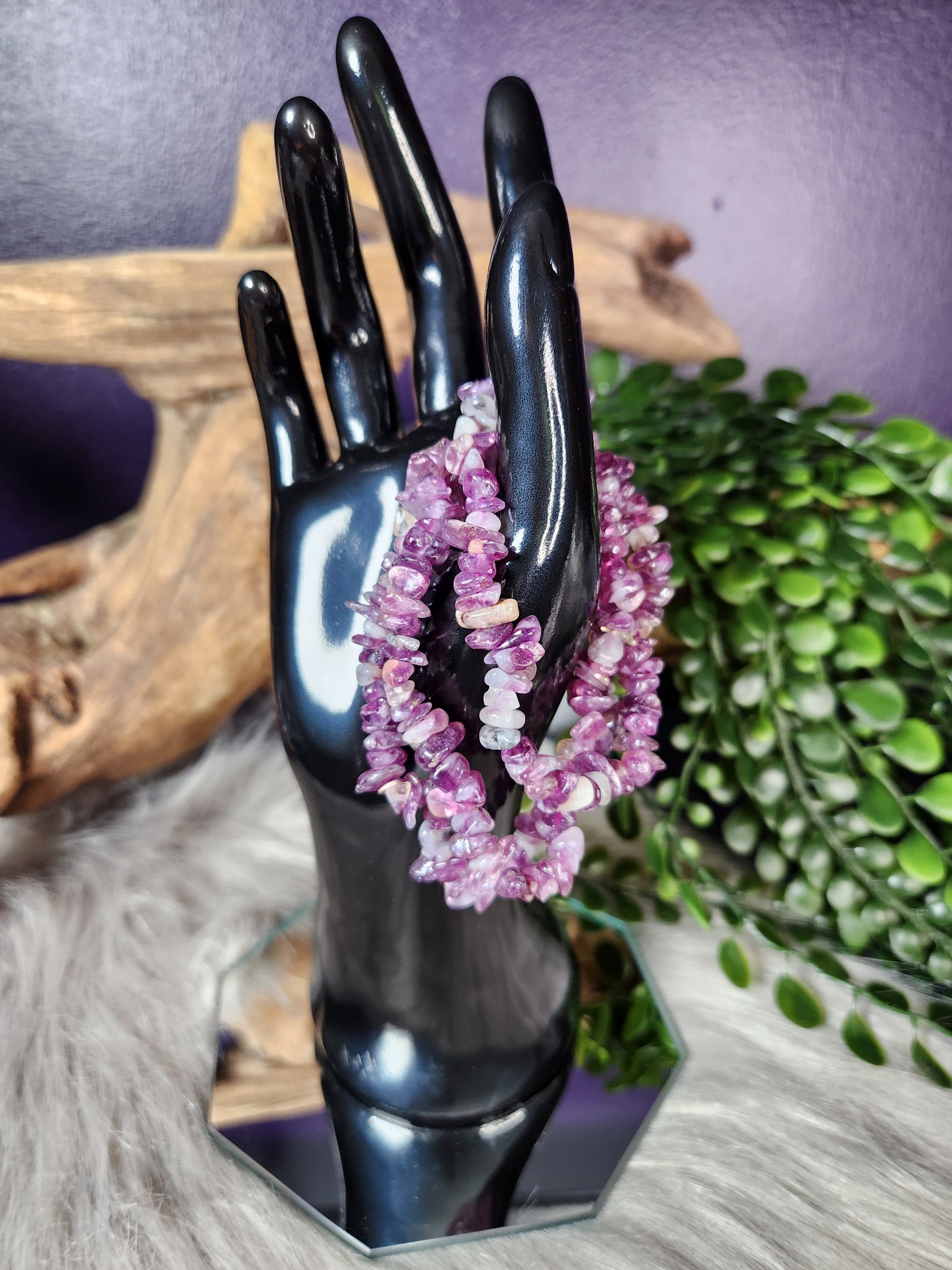 Flashy Lepidolite Chip Bacelet