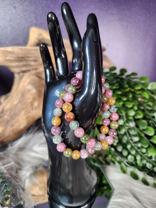 Watermelon Tourmaline Beaded Bracelet