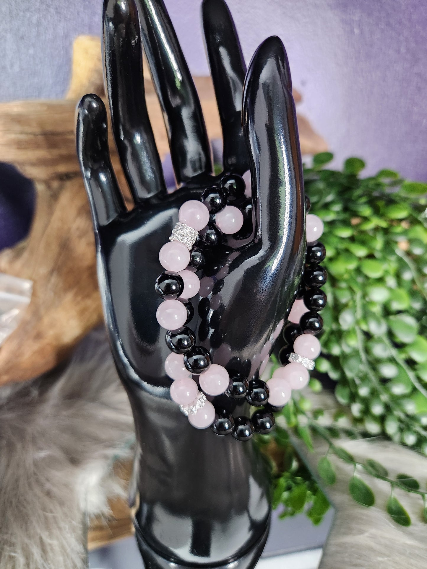 Rose Quartz & Obsidian Beaded Bracelets