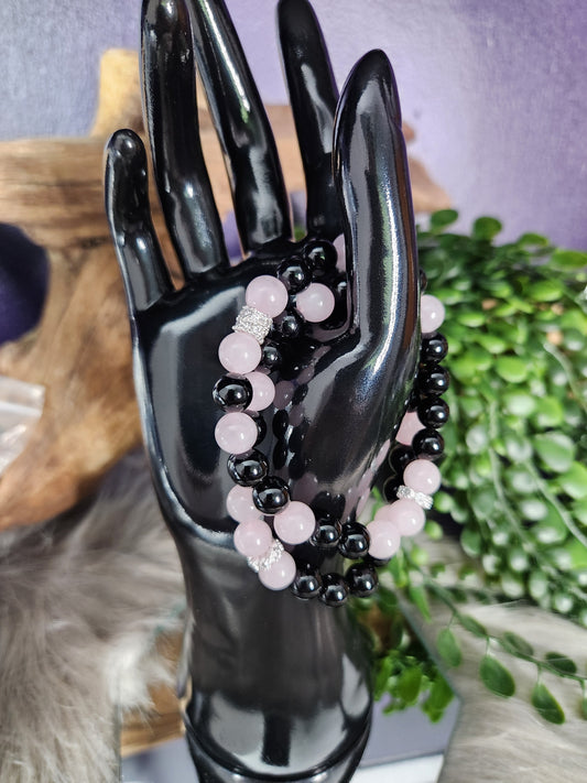 Rose Quartz & Obsidian Beaded Bracelets