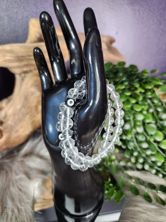Clear Quartz Evil Eye Beaded Bracelet