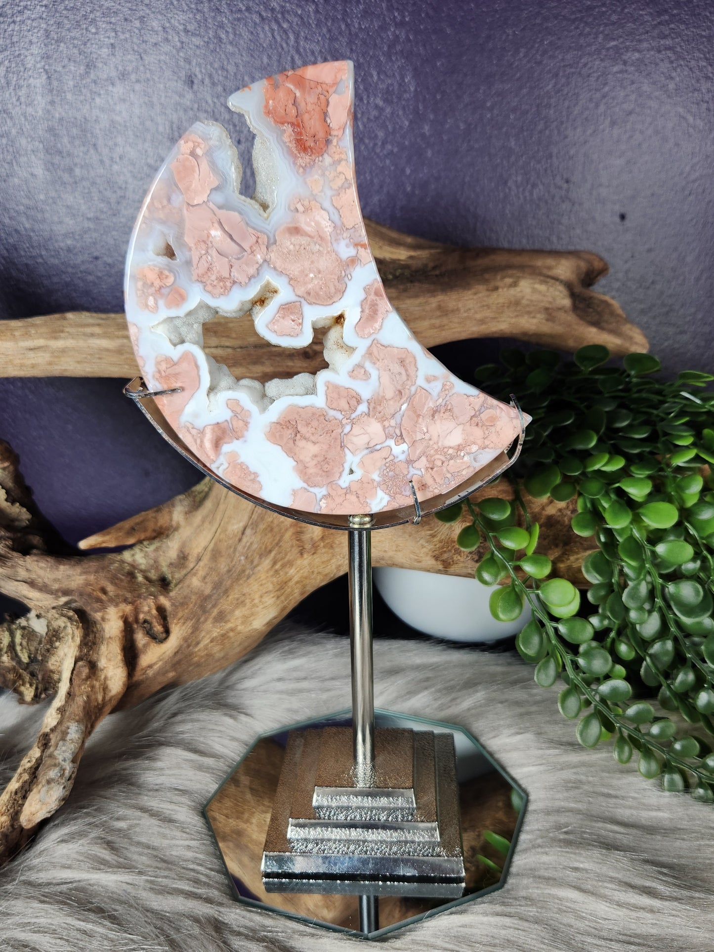 Cotton Candy Flower Agate | Moons w/Stands