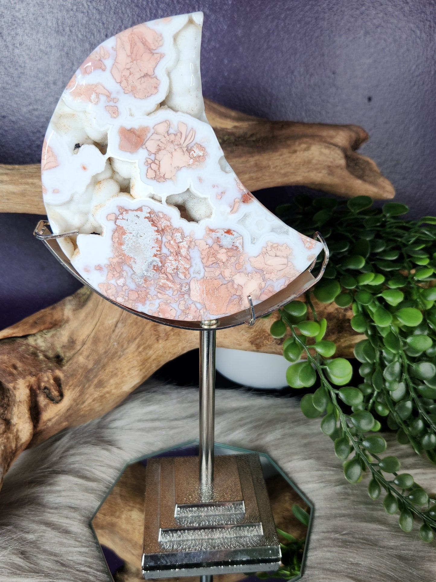 Cotton Candy Flower Agate | Moons w/Stands