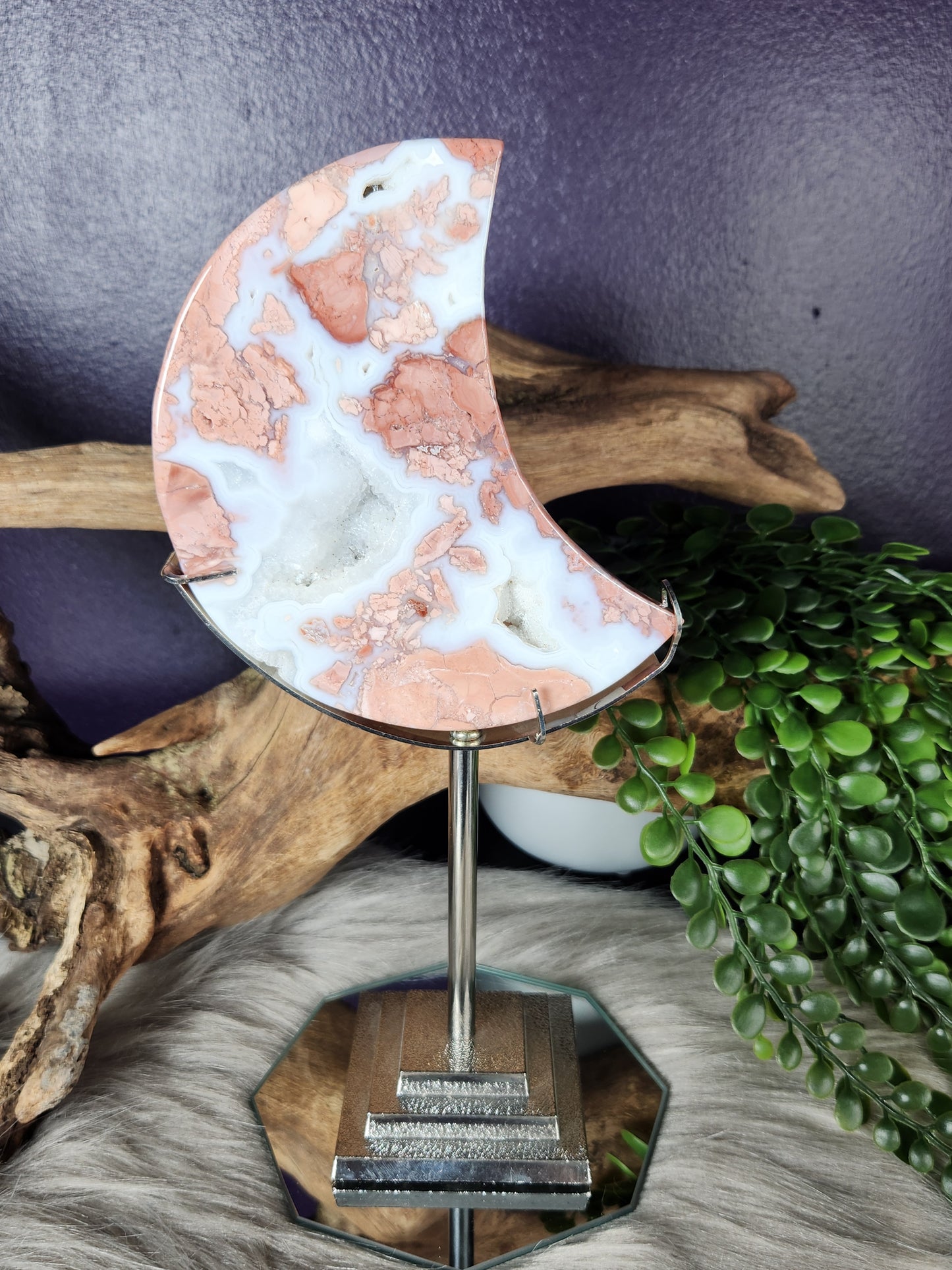 Cotton Candy Flower Agate | Moons w/Stands
