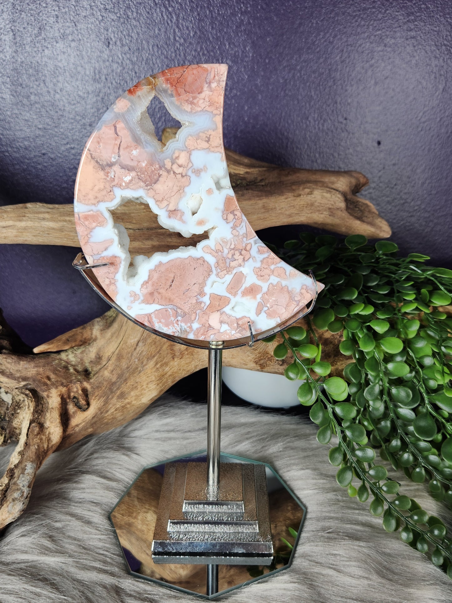 Cotton Candy Flower Agate | Moons w/Stands