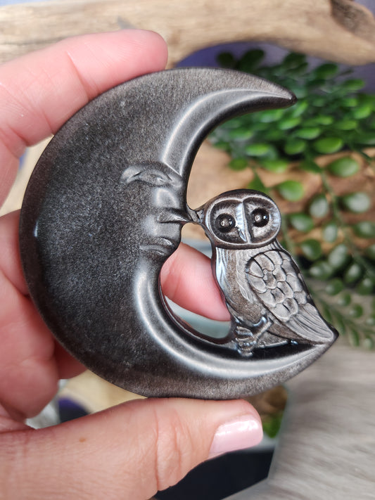 Silver Sheen Obsidian | Moon Owl