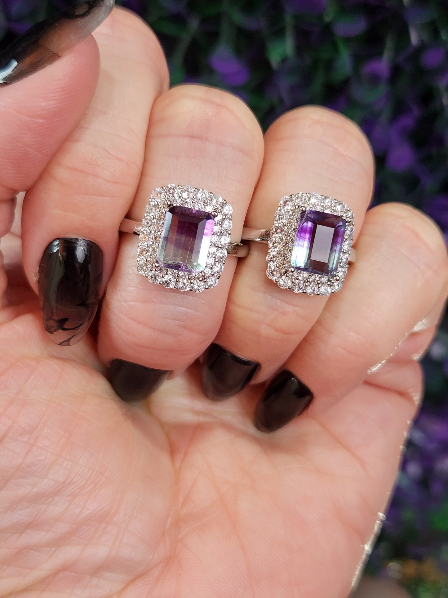 Emerald Cut Fluorite | Adjustable Rings