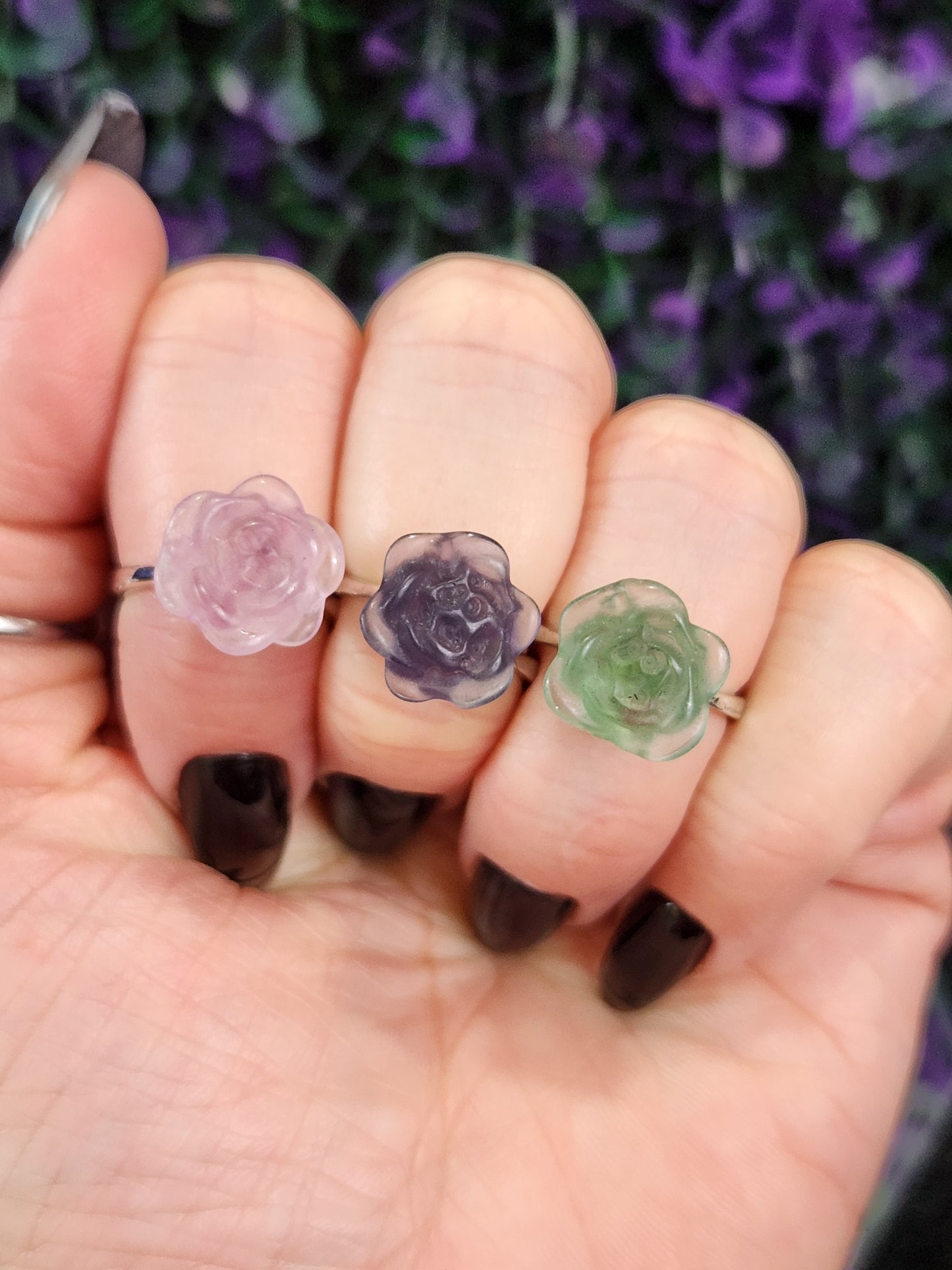 Fluorite 3D Rose | Adjustable Rings