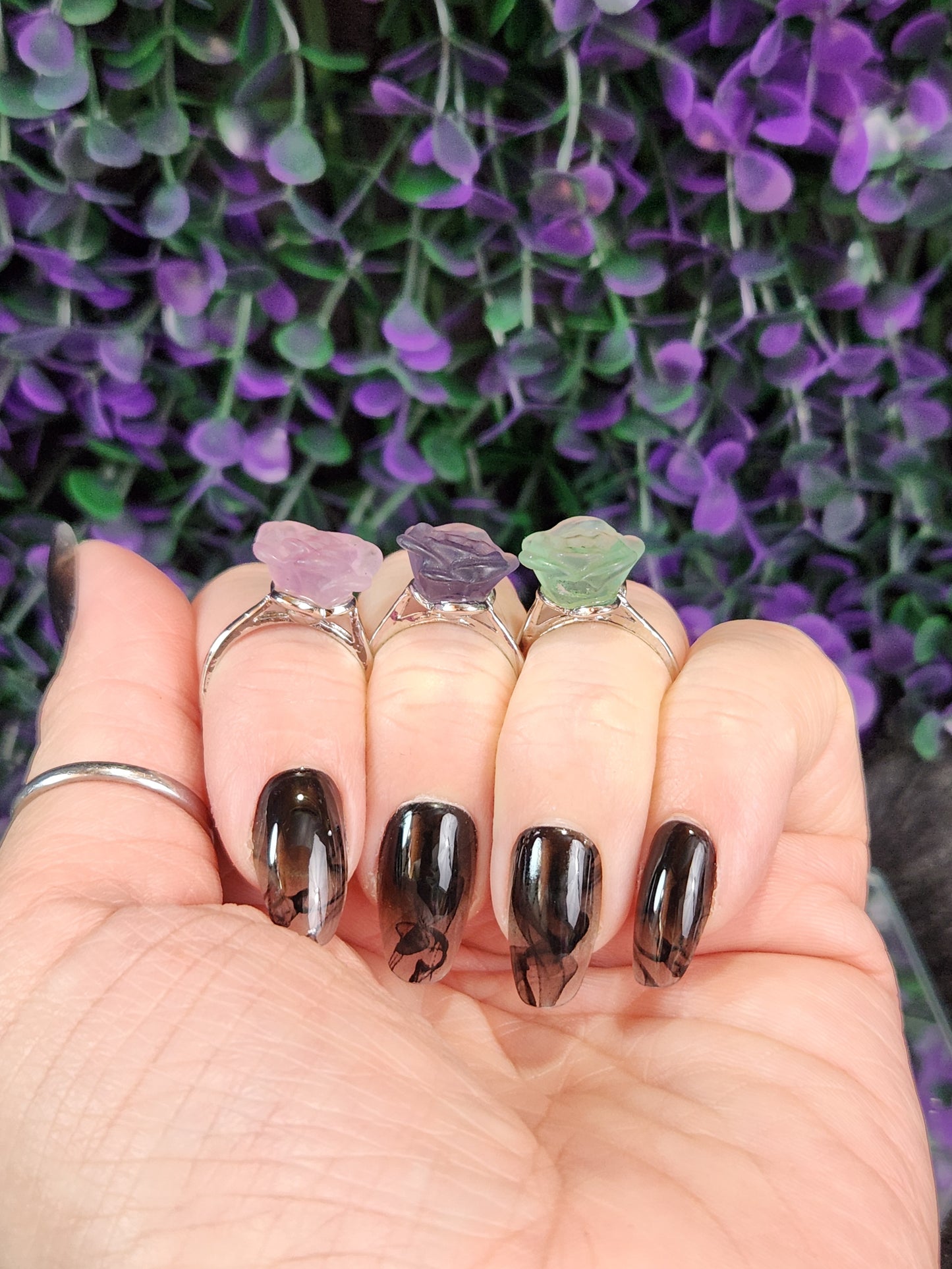 Fluorite 3D Rose | Adjustable Rings